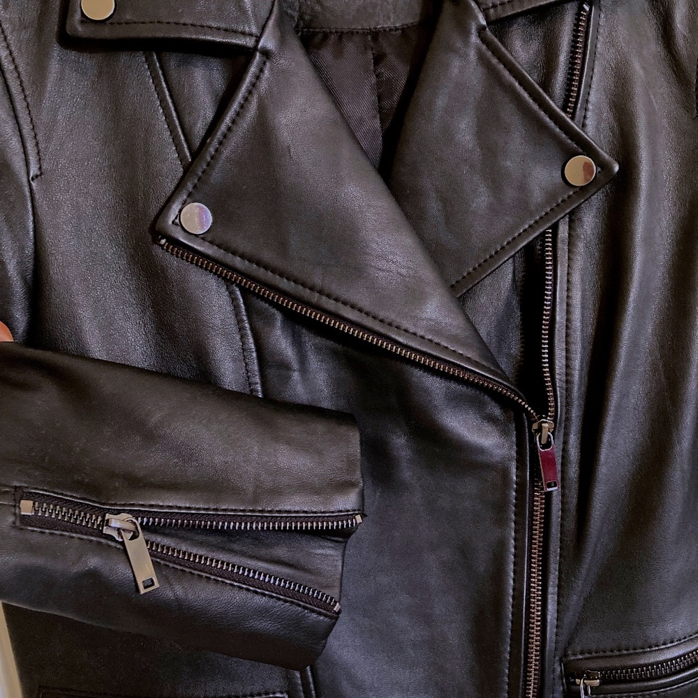 Woman’s Black Leather Motorcycle/Rider Jacket by Pure Navy
